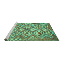Sideview of Machine Washable Southwestern Turquoise Country Area Rugs, wshtr733turq
