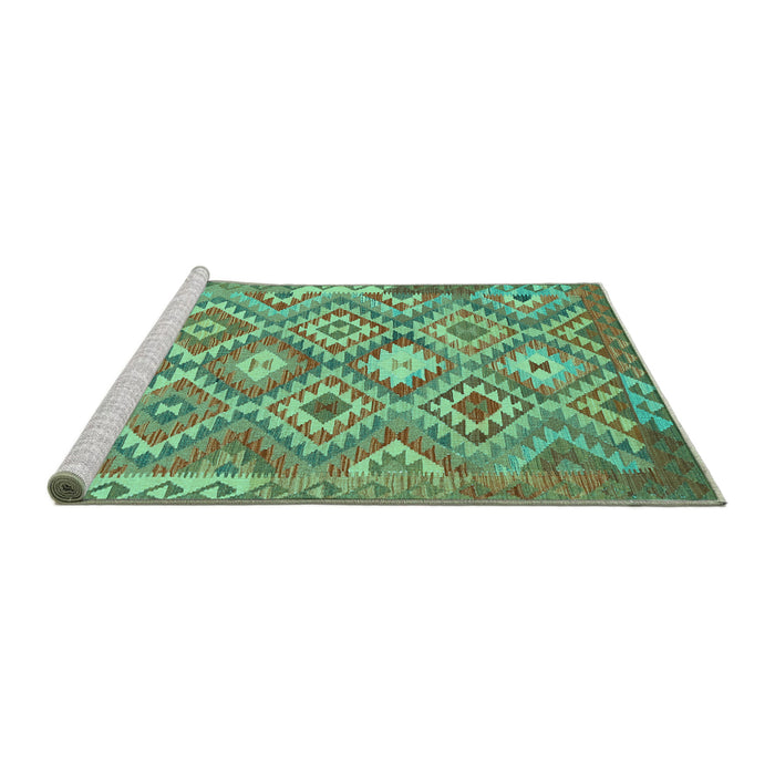 Sideview of Machine Washable Southwestern Turquoise Country Area Rugs, wshtr733turq