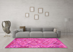 Machine Washable Southwestern Pink Country Rug in a Living Room, wshtr733pnk