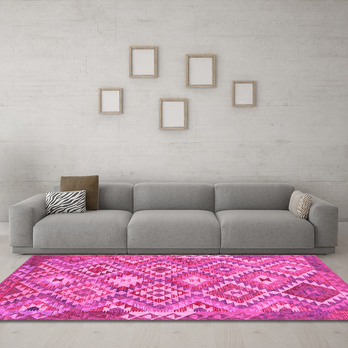 Machine Washable Southwestern Pink Country Rug in a Living Room, wshtr733pnk