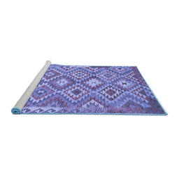 Sideview of Machine Washable Southwestern Blue Country Rug, wshtr733blu