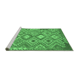 Sideview of Machine Washable Southwestern Emerald Green Country Area Rugs, wshtr733emgrn