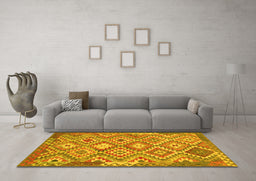 Machine Washable Southwestern Yellow Country Rug in a Living Room, wshtr733yw