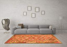 Machine Washable Southwestern Orange Country Area Rugs in a Living Room, wshtr733org