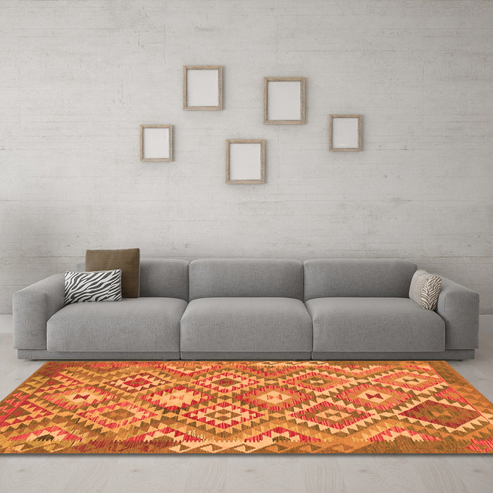 Machine Washable Southwestern Orange Country Area Rugs in a Living Room, wshtr733org