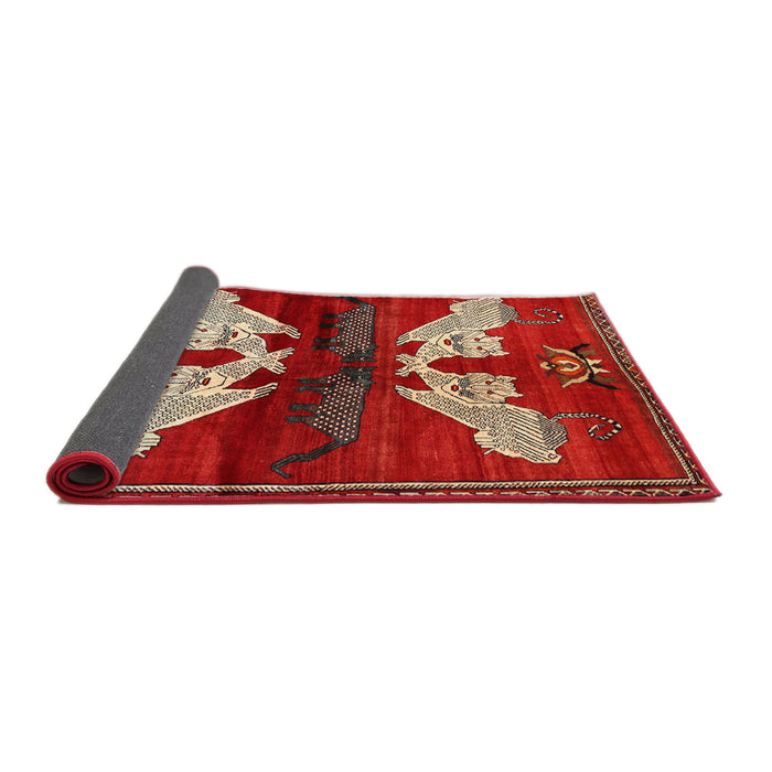 Sideview of Traditional Orange Salmon Pink Animal Rug, tr734