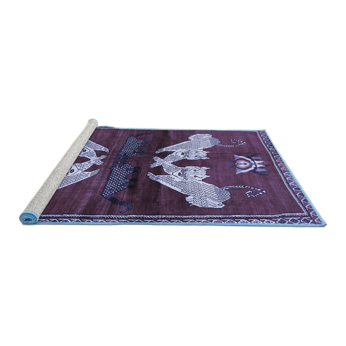 Sideview of Machine Washable Animal Blue Traditional Rug, wshtr734blu