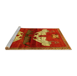 Sideview of Machine Washable Animal Yellow Traditional Rug, wshtr734yw