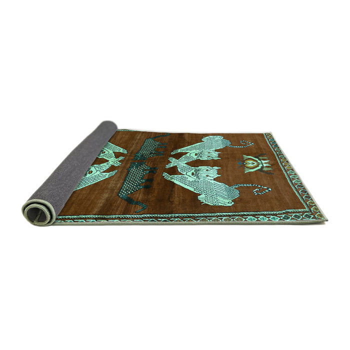 Sideview of Animal Turquoise Traditional Rug, tr734turq