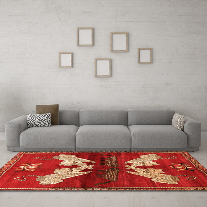 Machine Washable Animal Orange Traditional Area Rugs in a Living Room, wshtr734org