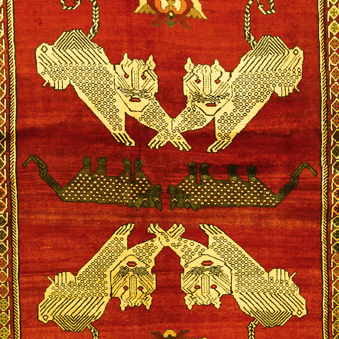 Machine Washable Animal Yellow Traditional Rug, wshtr734yw