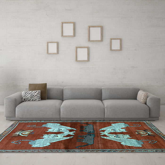 Machine Washable Animal Light Blue Traditional Rug in a Living Room, wshtr734lblu