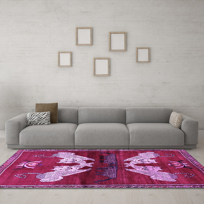 Machine Washable Animal Purple Traditional Area Rugs in a Living Room, wshtr734pur