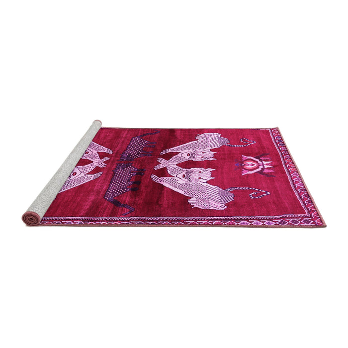 Sideview of Machine Washable Animal Pink Traditional Rug, wshtr734pnk