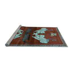 Sideview of Machine Washable Animal Light Blue Traditional Rug, wshtr734lblu