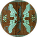 Round Animal Turquoise Traditional Rug, tr734turq