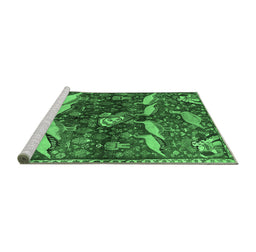 Sideview of Machine Washable Animal Emerald Green Traditional Area Rugs, wshtr735emgrn