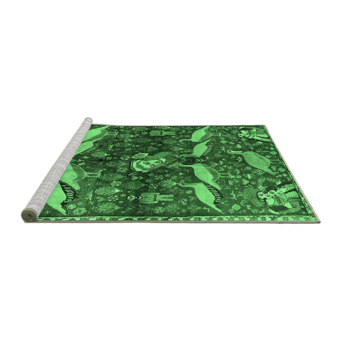 Sideview of Machine Washable Animal Emerald Green Traditional Area Rugs, wshtr735emgrn
