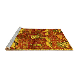 Sideview of Machine Washable Animal Yellow Traditional Rug, wshtr735yw