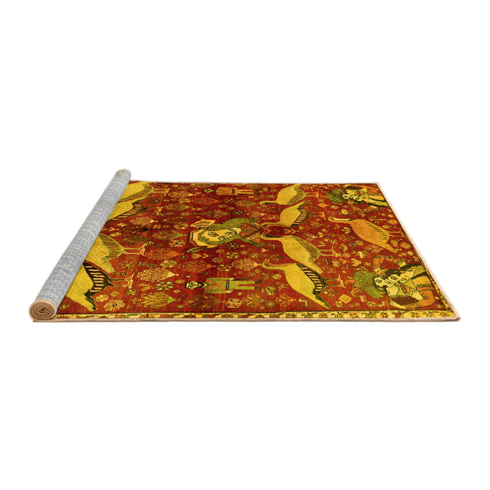 Sideview of Machine Washable Animal Yellow Traditional Rug, wshtr735yw