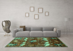 Machine Washable Animal Turquoise Traditional Area Rugs in a Living Room,, wshtr735turq
