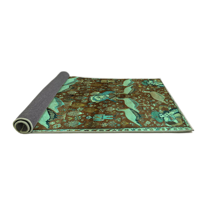 Sideview of Animal Turquoise Traditional Rug, tr735turq