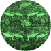 Round Machine Washable Animal Emerald Green Traditional Area Rugs, wshtr735emgrn