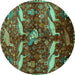 Round Animal Turquoise Traditional Rug, tr735turq