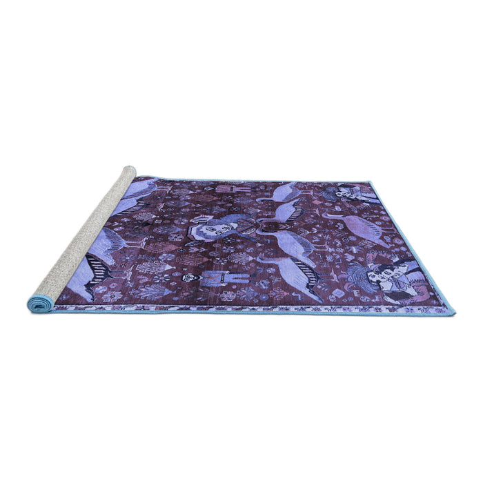 Sideview of Machine Washable Animal Blue Traditional Rug, wshtr735blu