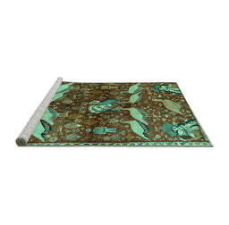 Sideview of Machine Washable Animal Turquoise Traditional Area Rugs, wshtr735turq