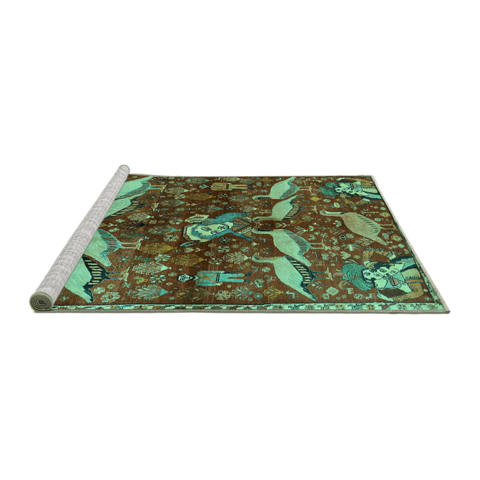 Sideview of Machine Washable Animal Turquoise Traditional Area Rugs, wshtr735turq