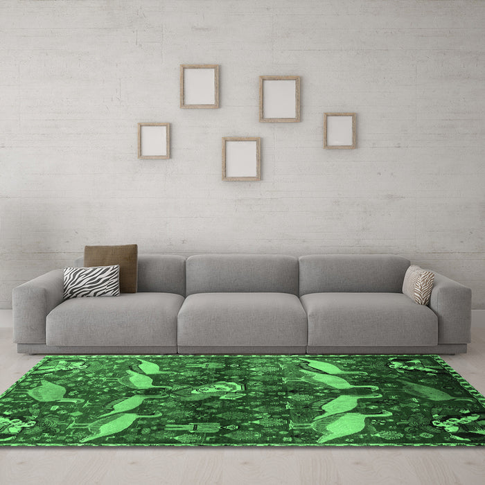Machine Washable Animal Emerald Green Traditional Area Rugs in a Living Room,, wshtr735emgrn