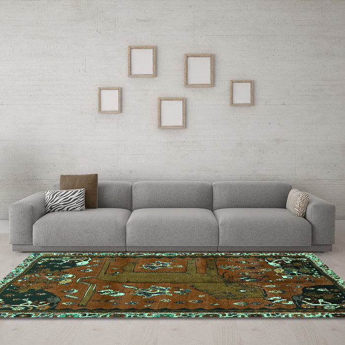 Machine Washable Animal Turquoise Traditional Area Rugs in a Living Room,, wshtr736turq