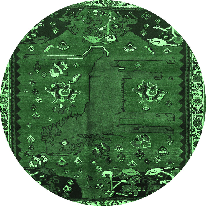 Round Animal Emerald Green Traditional Rug, tr736emgrn