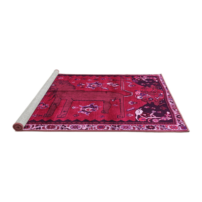 Sideview of Machine Washable Animal Pink Traditional Rug, wshtr736pnk
