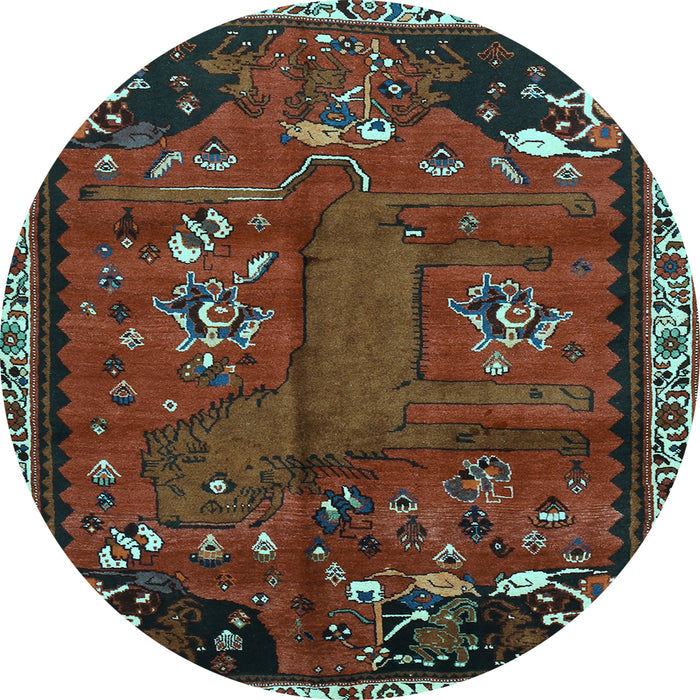 Round Machine Washable Animal Light Blue Traditional Rug, wshtr736lblu