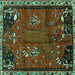 Square Machine Washable Animal Turquoise Traditional Area Rugs, wshtr736turq