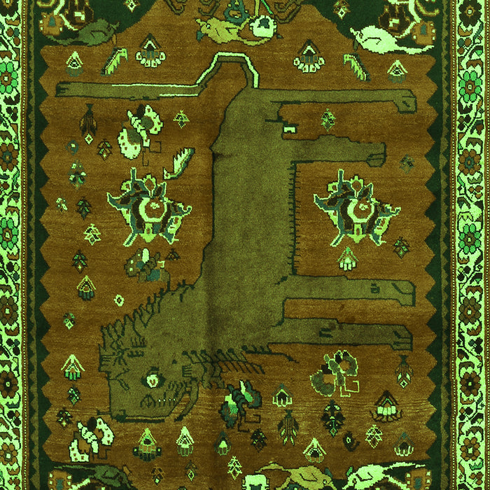 Serging Thickness of Machine Washable Animal Green Traditional Area Rugs, wshtr736grn