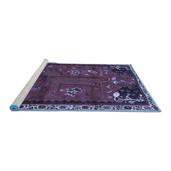 Sideview of Machine Washable Animal Blue Traditional Rug, wshtr736blu