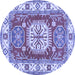 Round Geometric Blue Traditional Rug, tr737blu