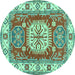 Round Geometric Turquoise Traditional Rug, tr737turq