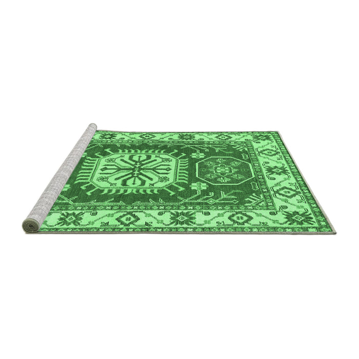 Sideview of Machine Washable Geometric Emerald Green Traditional Area Rugs, wshtr737emgrn