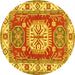 Round Geometric Yellow Traditional Rug, tr737yw