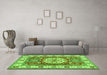 Machine Washable Geometric Green Traditional Area Rugs in a Living Room,, wshtr737grn