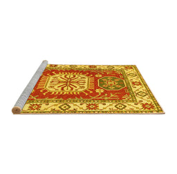 Sideview of Machine Washable Geometric Yellow Traditional Rug, wshtr737yw
