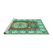 Sideview of Machine Washable Geometric Turquoise Traditional Area Rugs, wshtr737turq