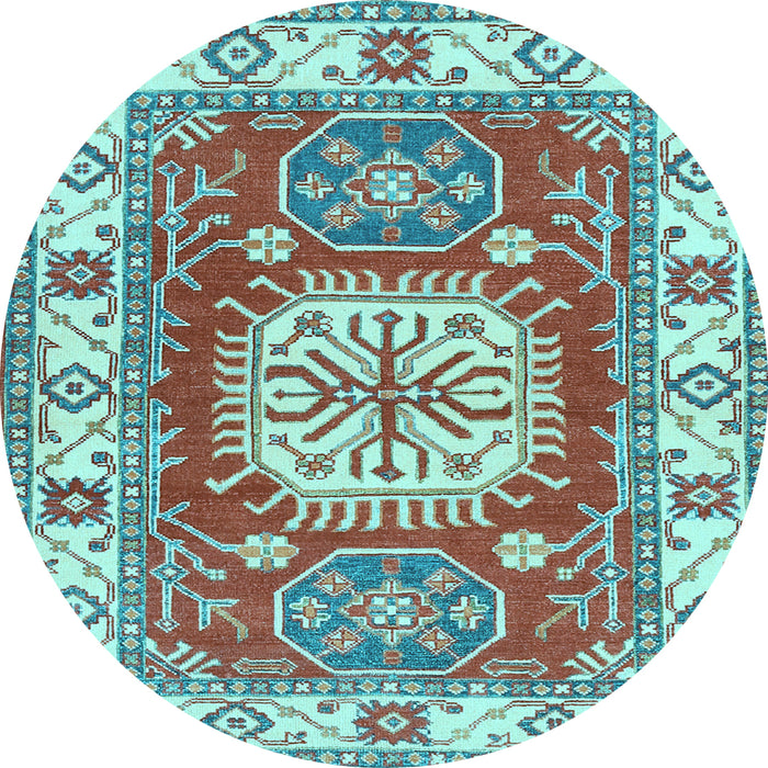 Round Machine Washable Geometric Light Blue Traditional Rug, wshtr737lblu