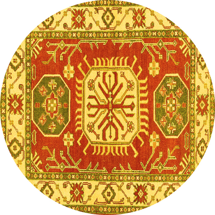 Round Machine Washable Geometric Yellow Traditional Rug, wshtr737yw