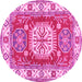 Round Machine Washable Geometric Pink Traditional Rug, wshtr737pnk