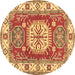 Round Geometric Brown Traditional Rug, tr737brn